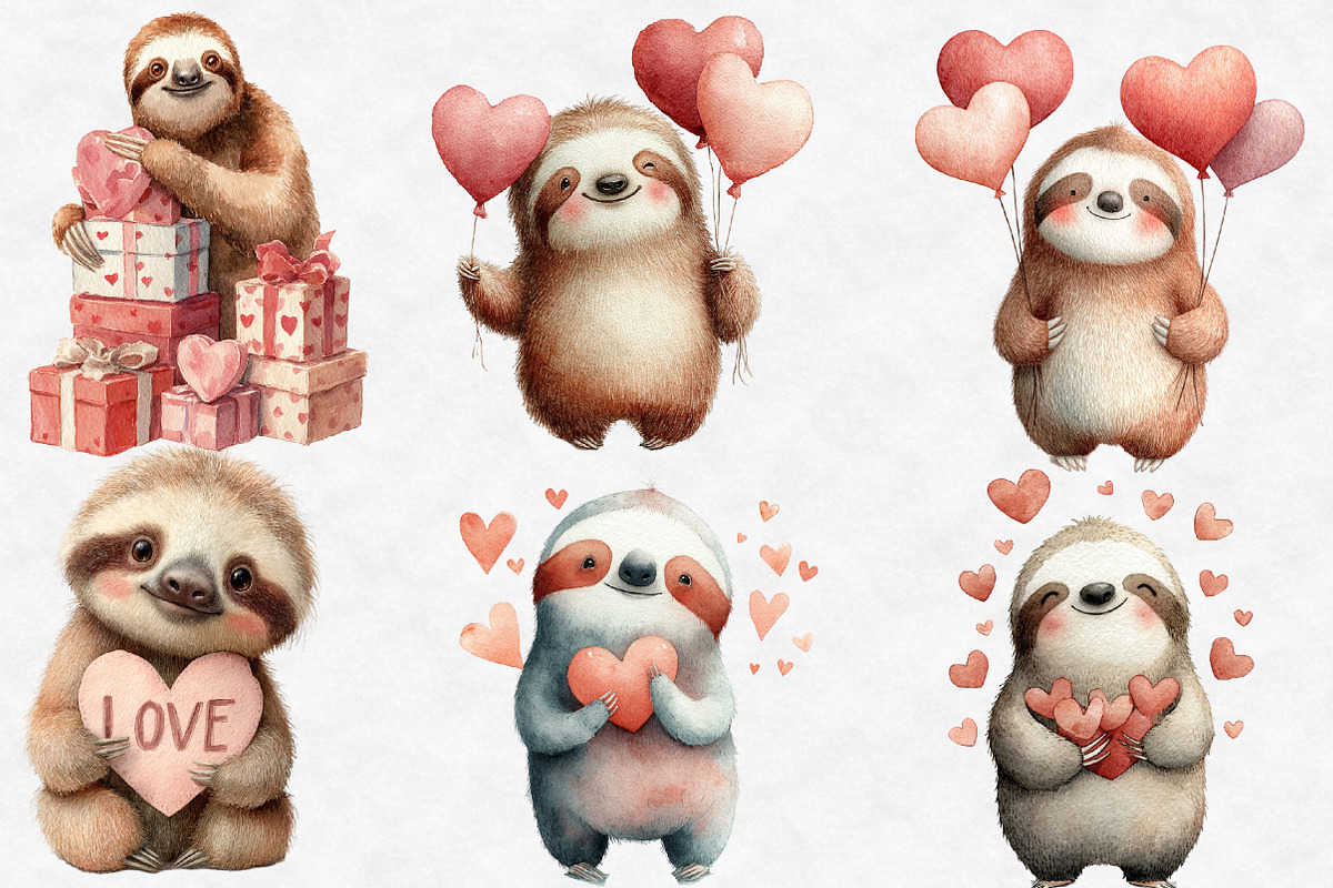 Valentine Sloth Clipart, an Illustration by Designworld (Photo 3 of 6)