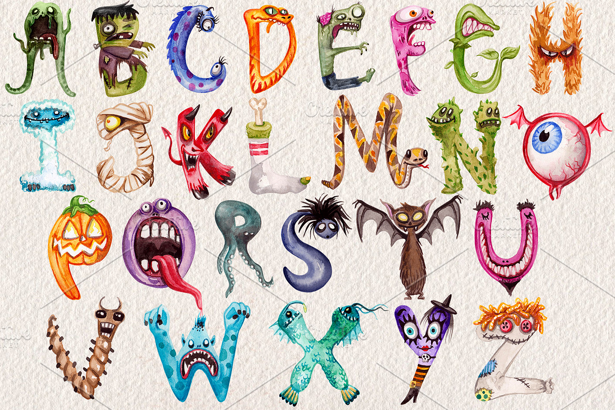 Watercolor Monster Alphabet, an Illustration by Dapper Dudell (Photo 2 of 2)