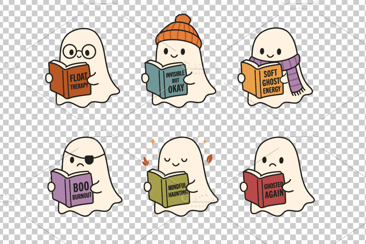6 Self Help Ghost Reader Vector Set, an Object Graphic by MelanthaGraphics (Photo 2 of 2)