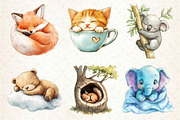 Watercolor Sleepy Animals Clipart, an Illustration by Dream Creation (Thumbnail 6 of 6)