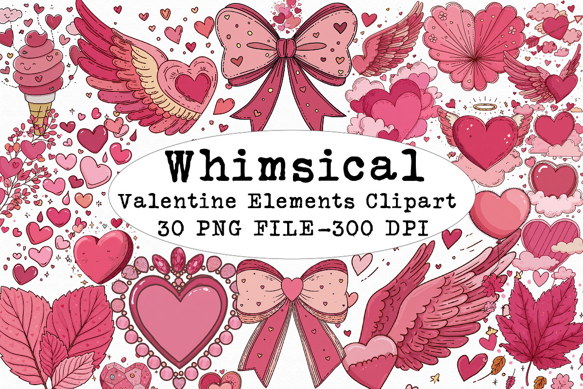 Whimsical Valentine Elements Clipart, an Illustration by Libby Wishes (Photo 1 of 8)