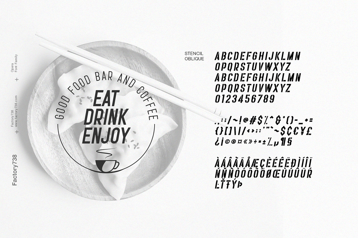 Opera Oblique, a Font by FactoryType Studio (Photo 3 of 5)