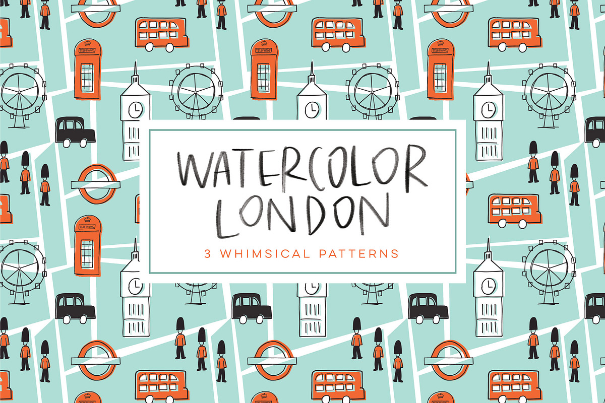 Watercolor London Seamless Patterns, a Pattern Graphic by MontgomeryFest (Photo 1 of 4)