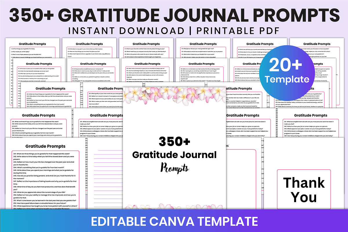 350+ Gratitude Journal Prompts Canva, a Stationery Template by Shumaya (Photo 1 of 6)