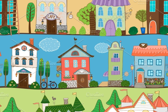 Cute Houses Seamless Pattern