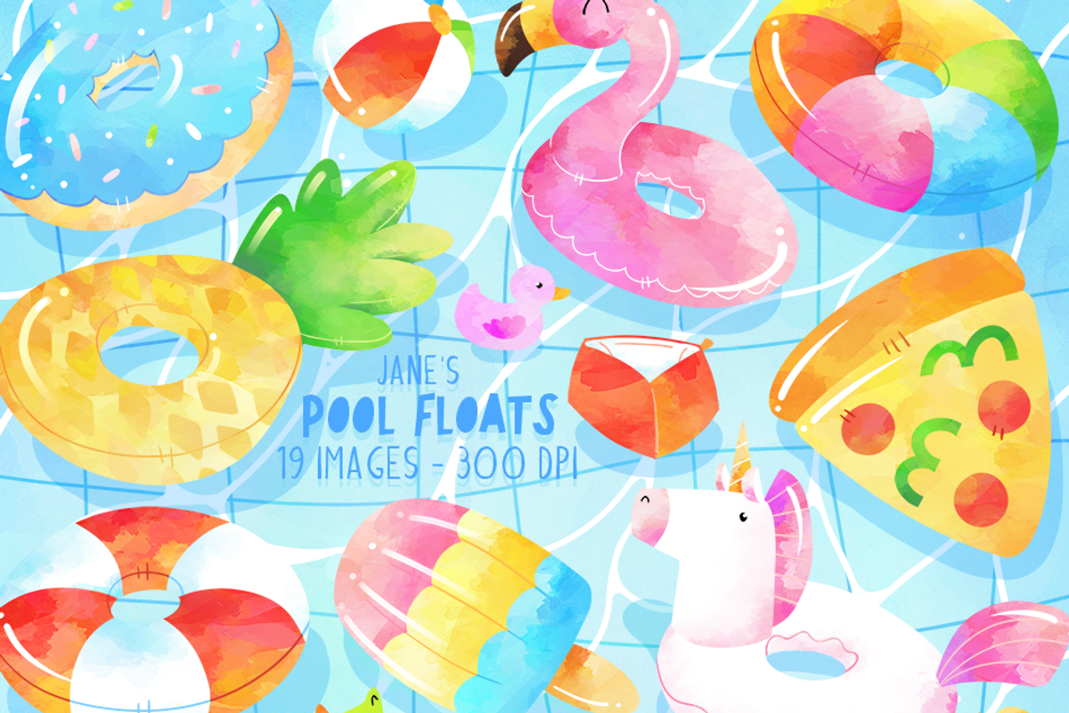 Watercolor Pool Floats Clipart, an Illustration by DigitalArtsi