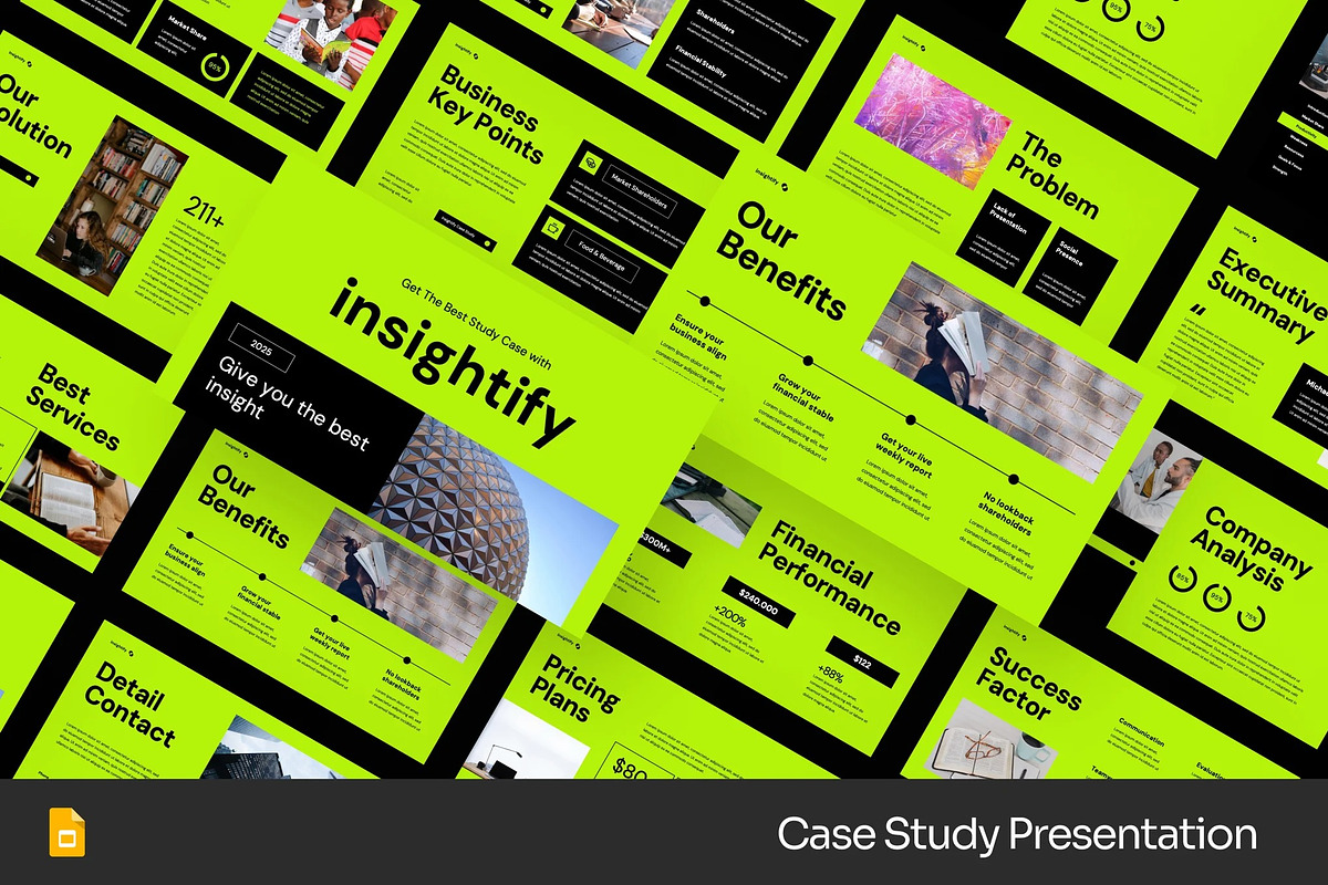 Green Neon Case study GSlides PPoint, a Presentation Template by Fit-tee (Photo 1 of 2)