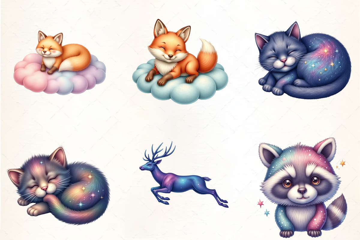 Watercolor Starry Galaxy Animals Cli, an Illustration by CrexoraLab (Photo 3 of 5)