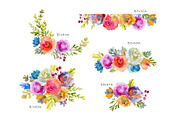 Bright Watercolor Flowers & Leaves, a Decorative Illustration by GraphicsDish (Thumbnail 3 of 3)