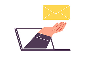 Email hand holds envelope letter, a Person Illustration by undrey