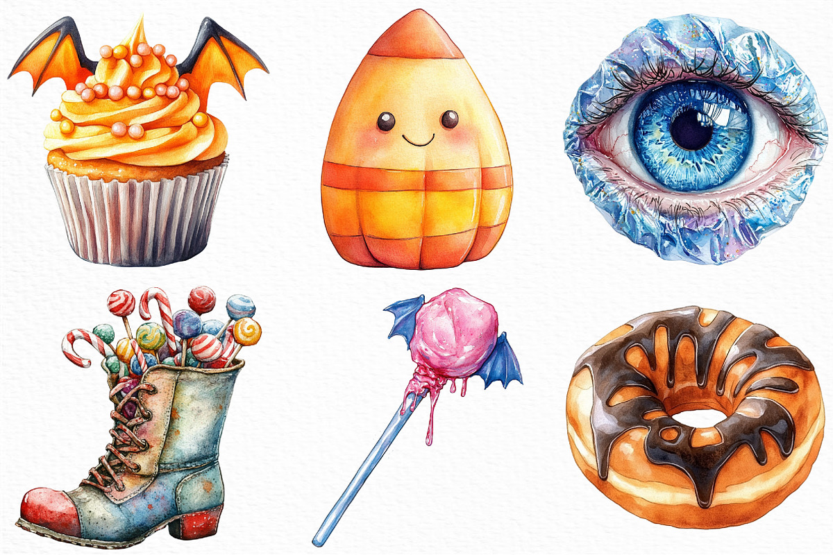 Watercolor Sweet Halloween Clipart, an Illustration by Craft Nest (Photo 4 of 6)