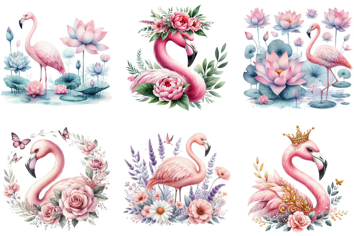 Floral Flamingo Clipart Bundle, an Illustration by DreamArtGraphic (Photo 3 of 4)