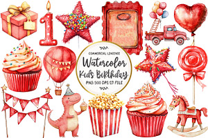 Red Kids Birthday Clipart, an Illustration by OK Design