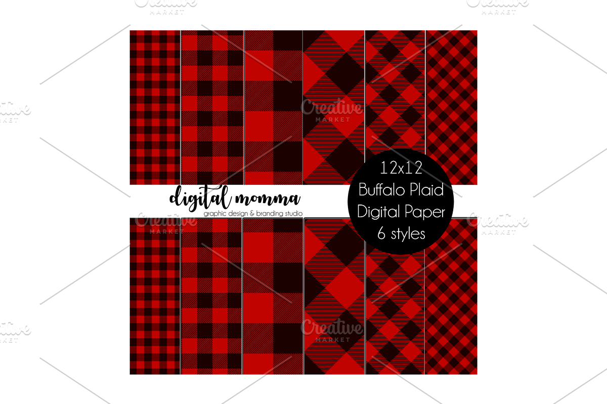 12x12 Buffalo Plaid Digital Paper, a Pattern Graphic by Digital Momma