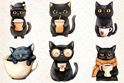 Funny Coffee Black Cat Clipart, an Illustration by Rose Art (Thumbnail 2 of 4)