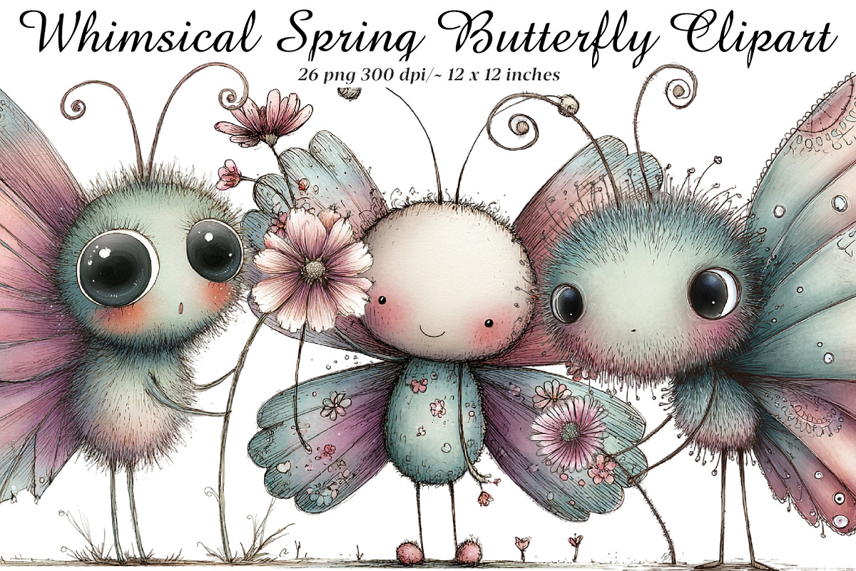 Whimsical Spring Butterfly Clipart, an Illustration by SinaCreation (Photo 1 of 9)