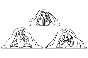 bedroom kid blanket book vector, a Person Illustration by pikepicture