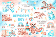 Baby boy watercolor set. Birthday., an Illustration by SabinaWatercolorArt (Thumbnail 1 of 15)