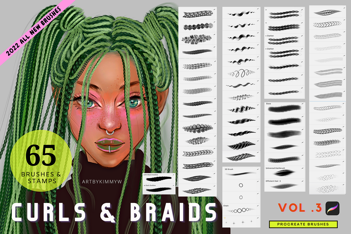 Procreate Curls & Braids Brushes 3, a Brush Add-On by Artbykimmyw (Photo 1 of 5)