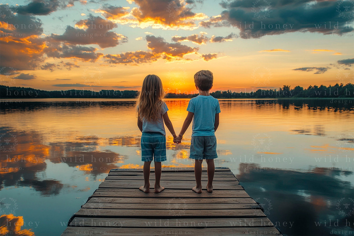 Lake Sunset Digital Backdrop, a Layer Style Add-On by Wild Honey Design Co. (Photo 1 of 2)