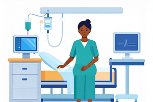 Patient sitting on a hospital bed with calm expression flat illu, a Healthcare Illustration by DanFLCreativo