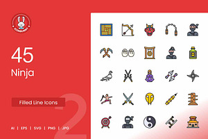 45 Ninja Filled Line Icons, an Icon by IconBunny