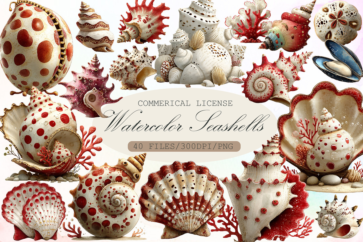 Watercolor Seashells Clipart, an Illustration by Sublimation Artist (Photo 1 of 6)