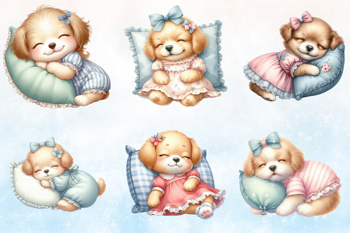Watercolor Sleepy Puppies Collection, a Seasonal Illustration by Rose Art (Photo 2 of 6)