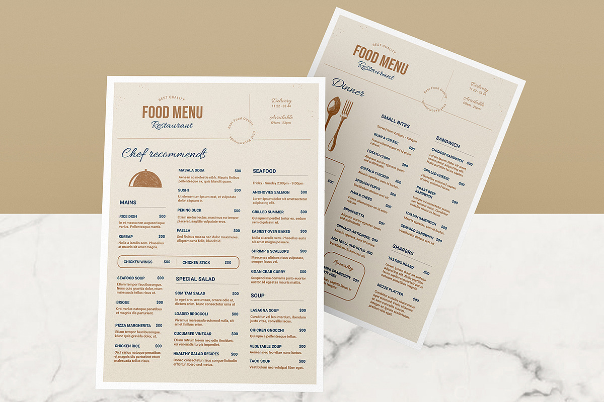 Restaurant Food Menu Flyer, a Flyer Template by retrographix