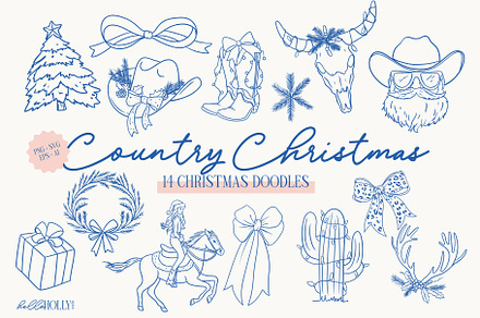 Hand Drawn Country Christmas Clipart, a Seasonal Illustration by Hello Holly Studio