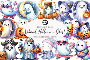 Vibrant Halloween ghost Clipart, an Illustration by SinaCreation