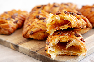 Homemade Maple Pecan Danish Pastry, side view. Close-up., a Food & Drink Photo by LiudmylaChuhunova