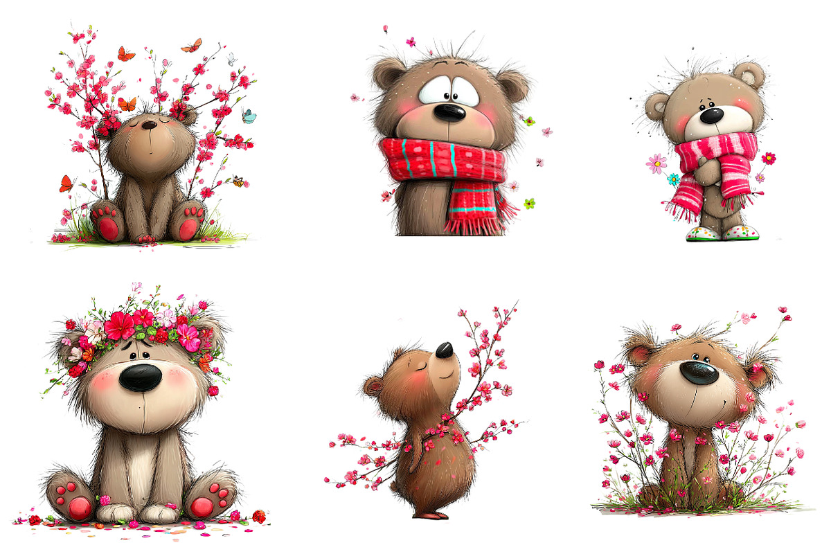 Whimsical Spring Teddy Bear Clipart, an Illustration by CreationArt (Photo 5 of 7)