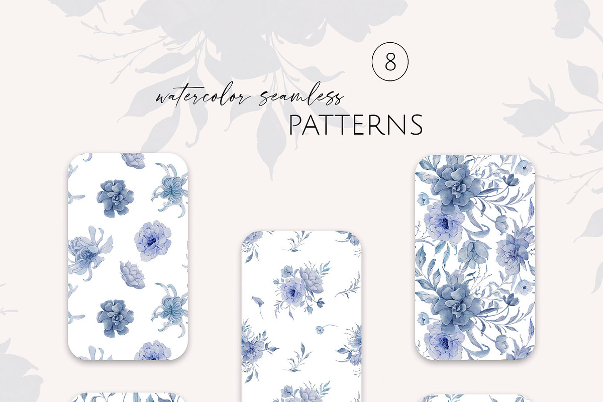 NAVY BLUE GARDEN watercolor flowers, a Decorative Illustration by Yuliia Lashevska (Photo 8 of 14)