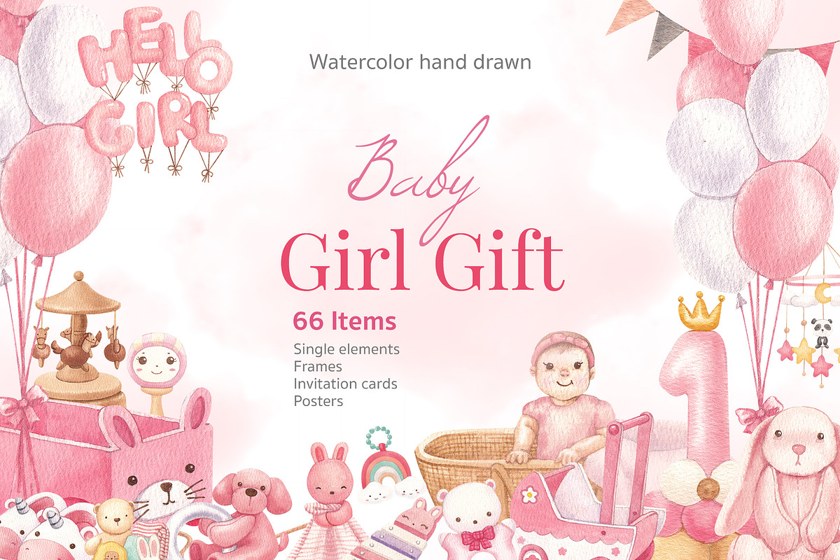Baby Girl Gift Watercolor Hand Drawn, a Person Illustration by CreativeValuation (Photo 1 of 12)