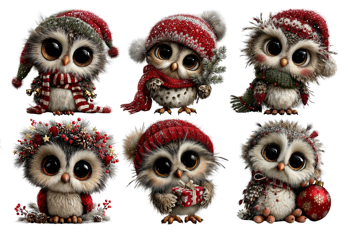 Whimsical Christmas Owl Clipart, an Animal Illustration by Creative Art (Photo 2 of 6)