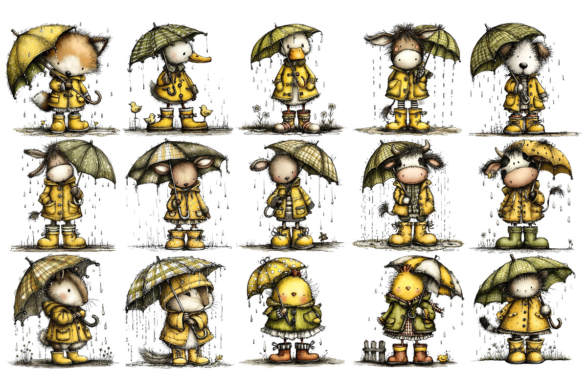Whimsical Rainy Animals PNG, an Animal Illustration by Nicolle's Colorful Art (Photo 4 of 5)