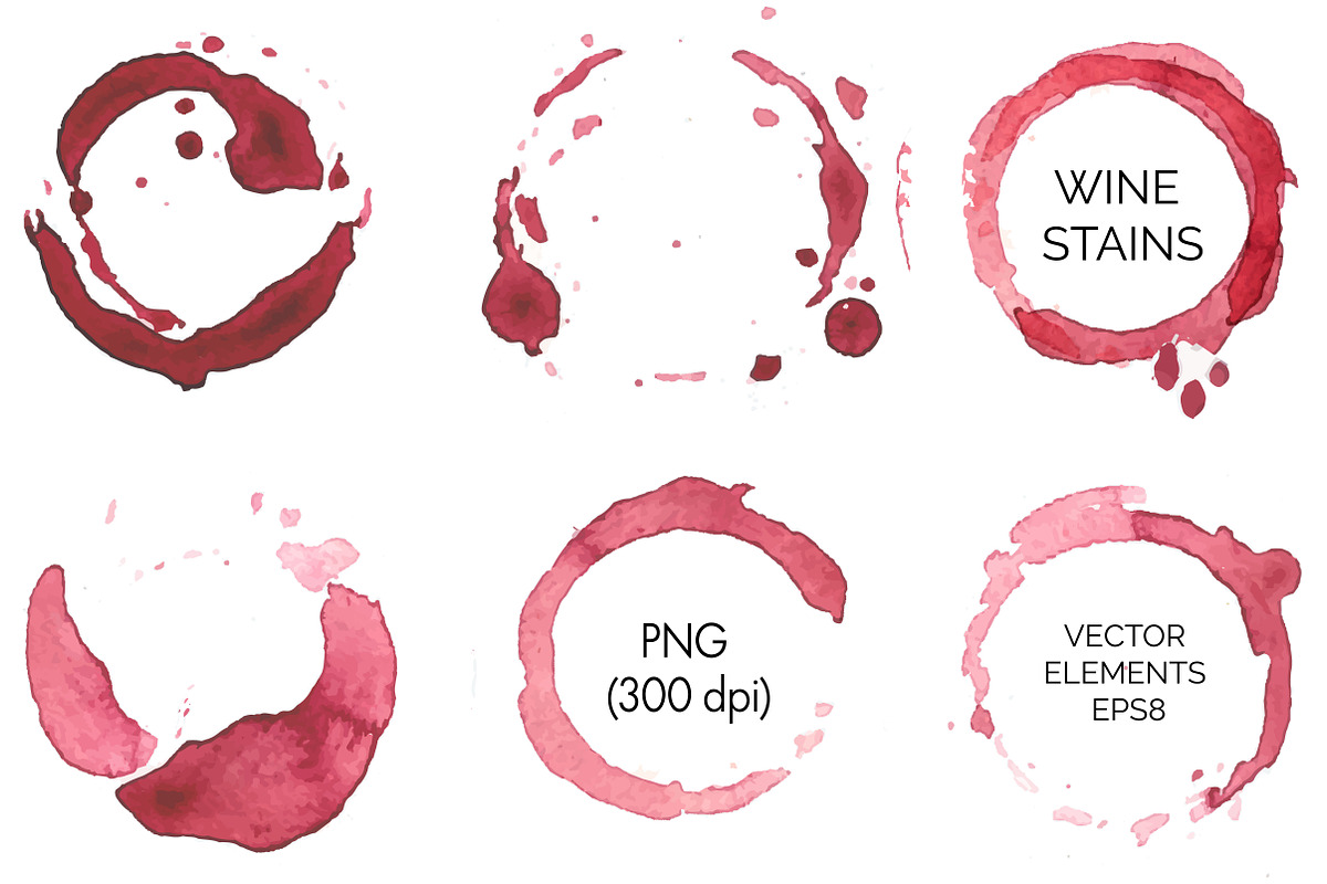 Vector set of red wine stains