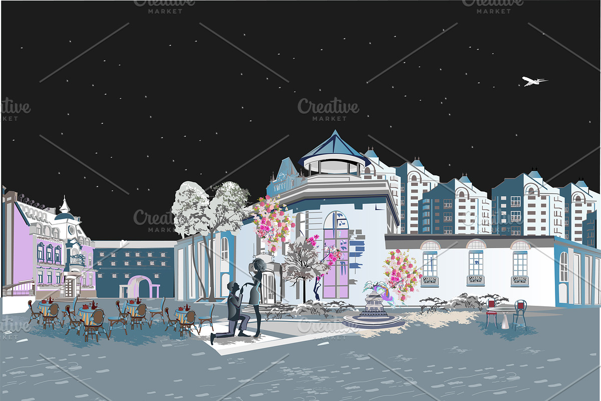 City street at night., a Decorative Illustration by Laifalight