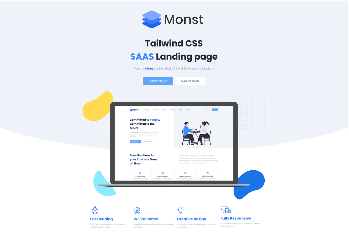 Monst - Tailwind Saas landing page, a HTML Template by AliThemes (Photo 1 of 2)