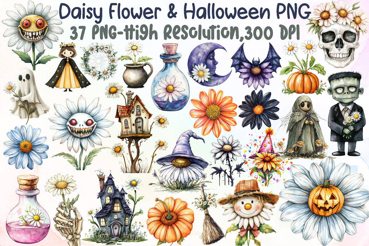 Daisy Flower & Halloween Clipart, an Illustration by Sublimation Artist (Photo 1 of 6)
