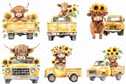 Sunflower Highland Cow Truck Clipart, an Illustration by Watercolor design (Thumbnail 3 of 12)