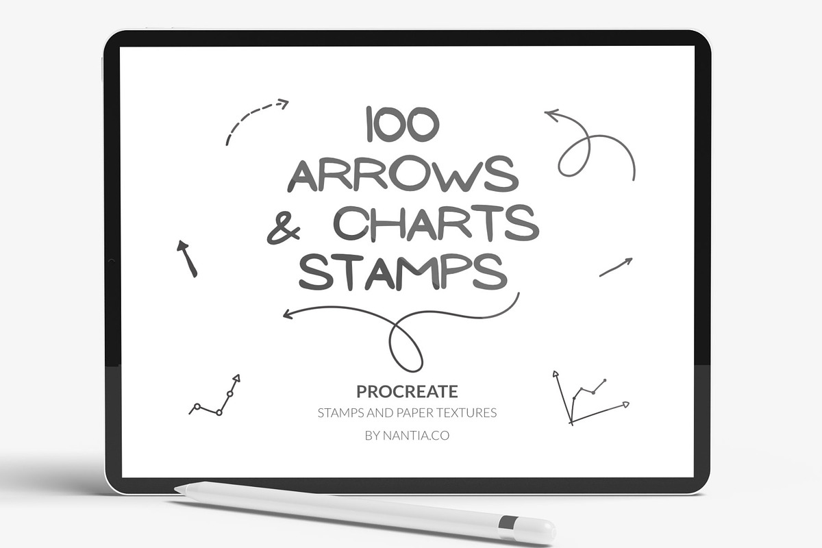 100 Arrow Procreate Stamp Brushes, a Brush Add-On by Greek fonts by nantia.co (Photo 1 of 6)