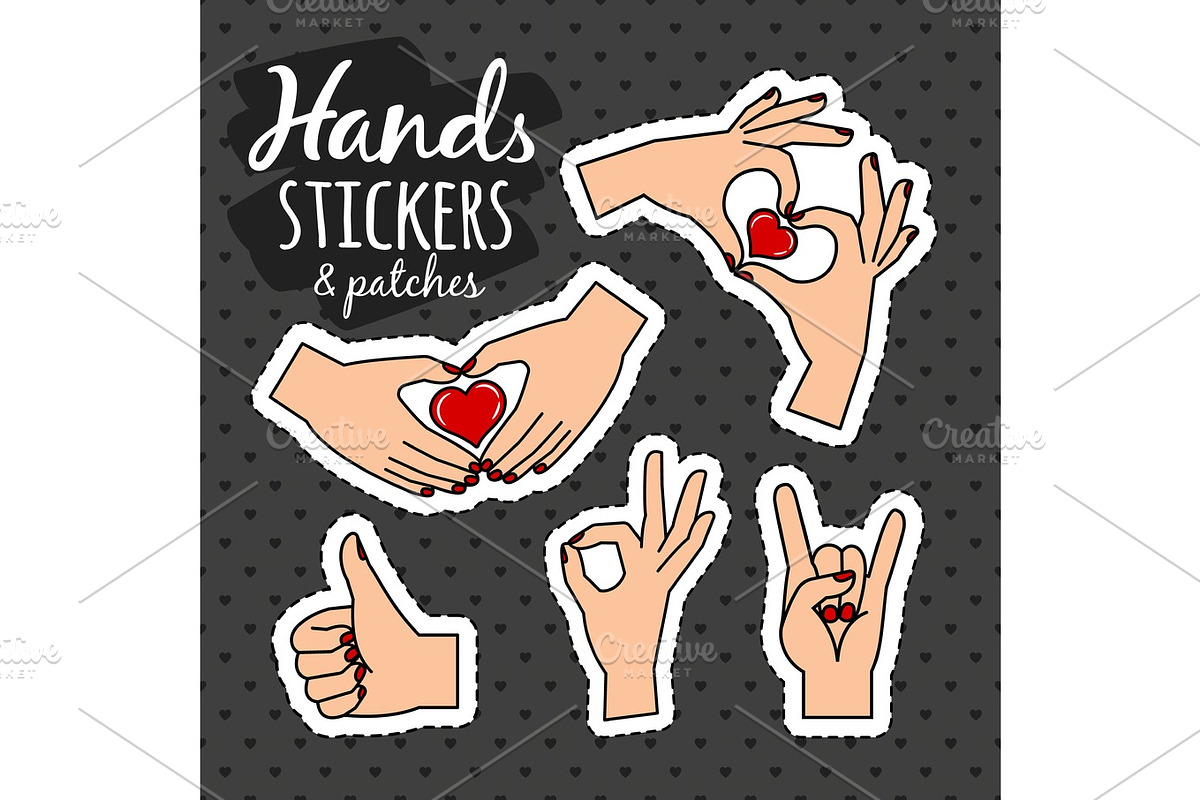 Quirky style human hands stickers set, an Illustration by Stock-Smart-Start