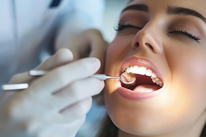 Photo of young woman sitting in a dental chair and male dentist, a Health & Medical Photo by AlyaAnd