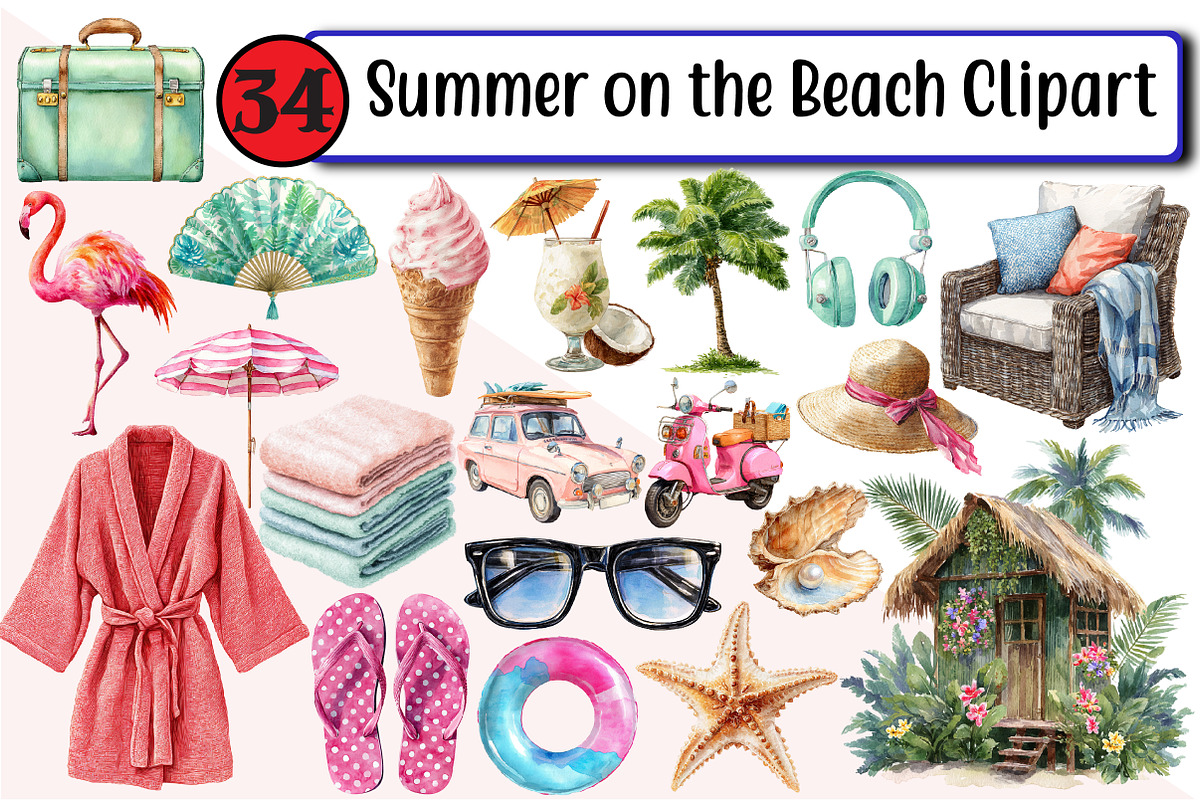 Summer on the Beach Clipart, an Illustration by Design Market (Photo 1 of 3)