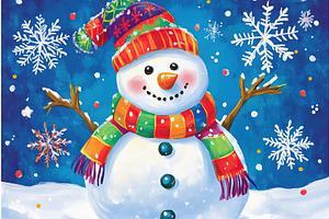 Cheerful Snowman In Colorful Scarf