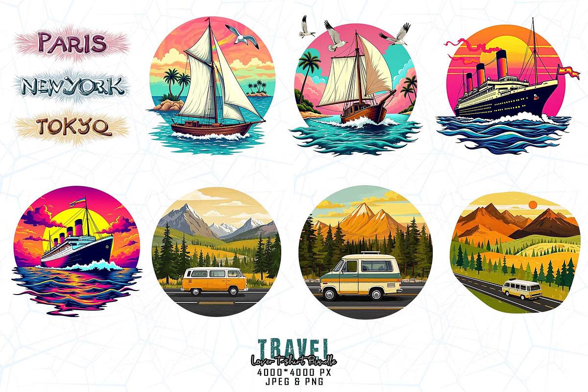 Travel Lover T-shirt Design Bundle, an Illustration by Sofia's Fashion (Photo 3 of 3)