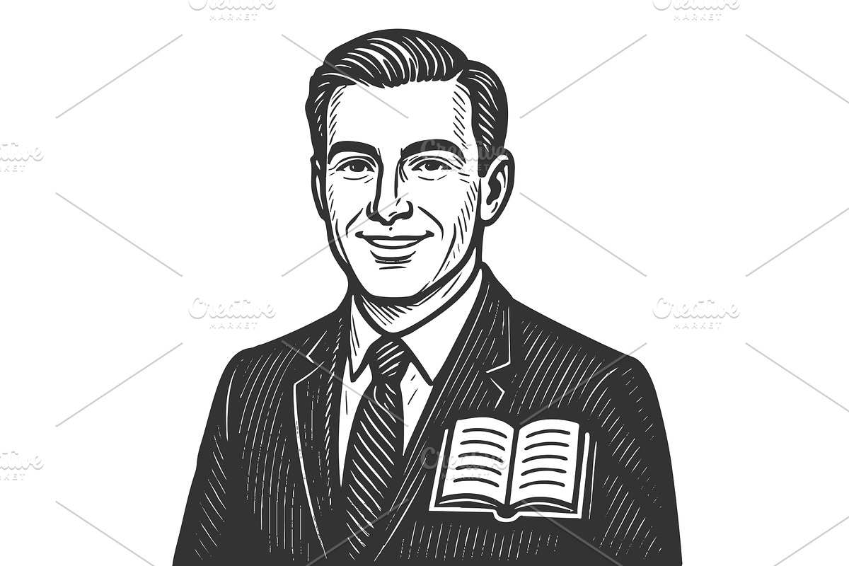 Smiling Male Educator with Open Book, a Person Illustration by AlexArt