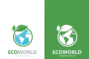 Vector Of A Earth And Leaf Logo Combination. Planet And Eco Symbol Or Icon. Unique Global And Natural, Organic Logotype Design Template.